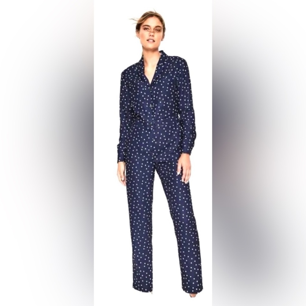 Boden Tillie Jumpsuit White polka dots Lightweight Long Sleeves on Blue size 2P
